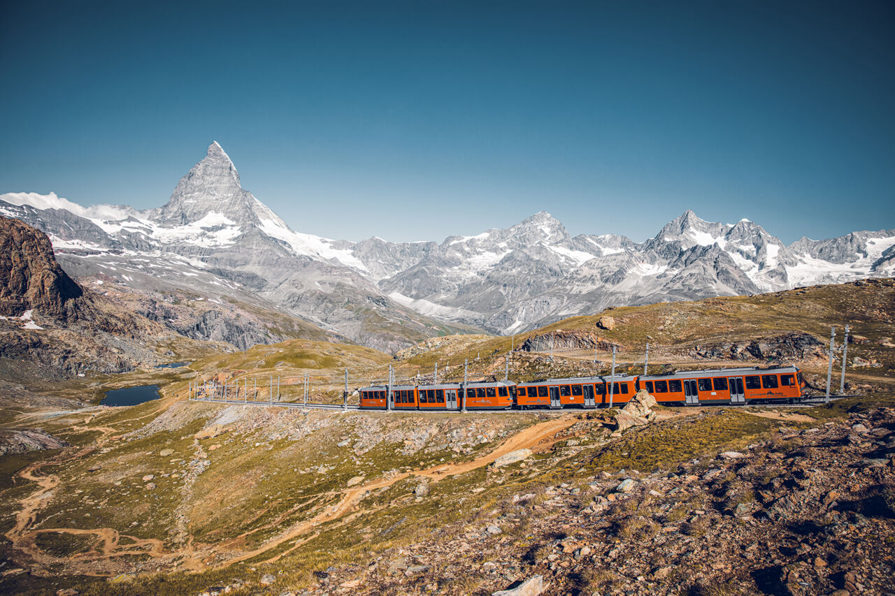 Gornergrat Bahn auf der Fahrt von Zermatt zum Gornergrat