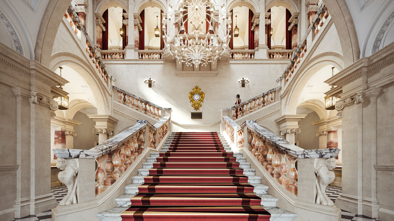 The Grand Staircase of Raffles London at The OWO, Whitehall, London