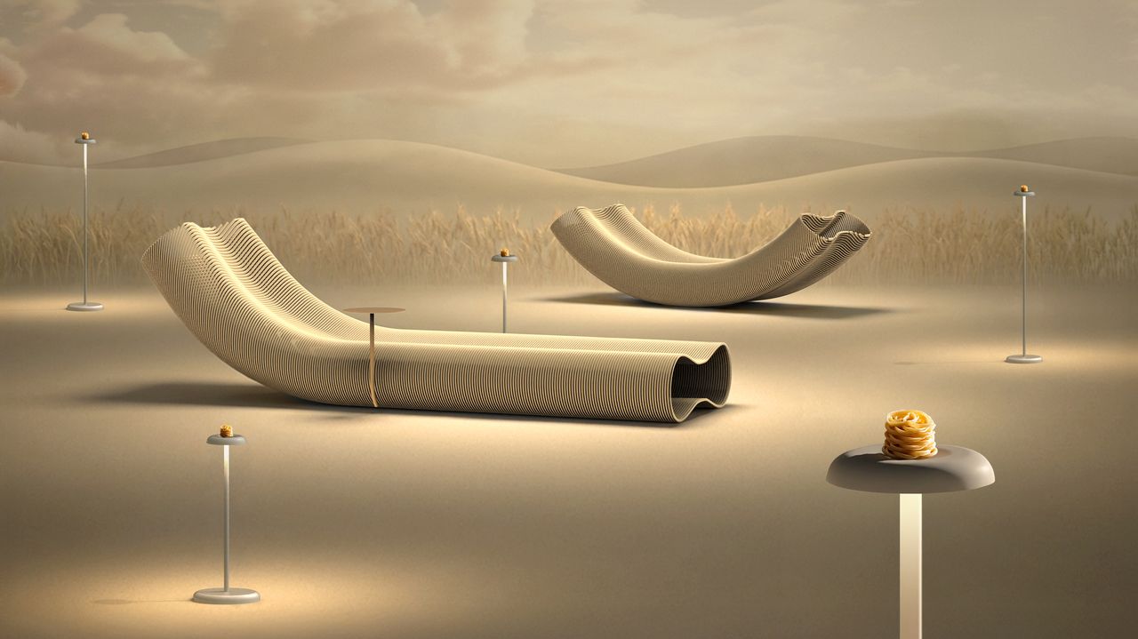 Rendering der Designobjekte aus der Ausstellung "Edible reveries" beim Fuorisalone 2026.