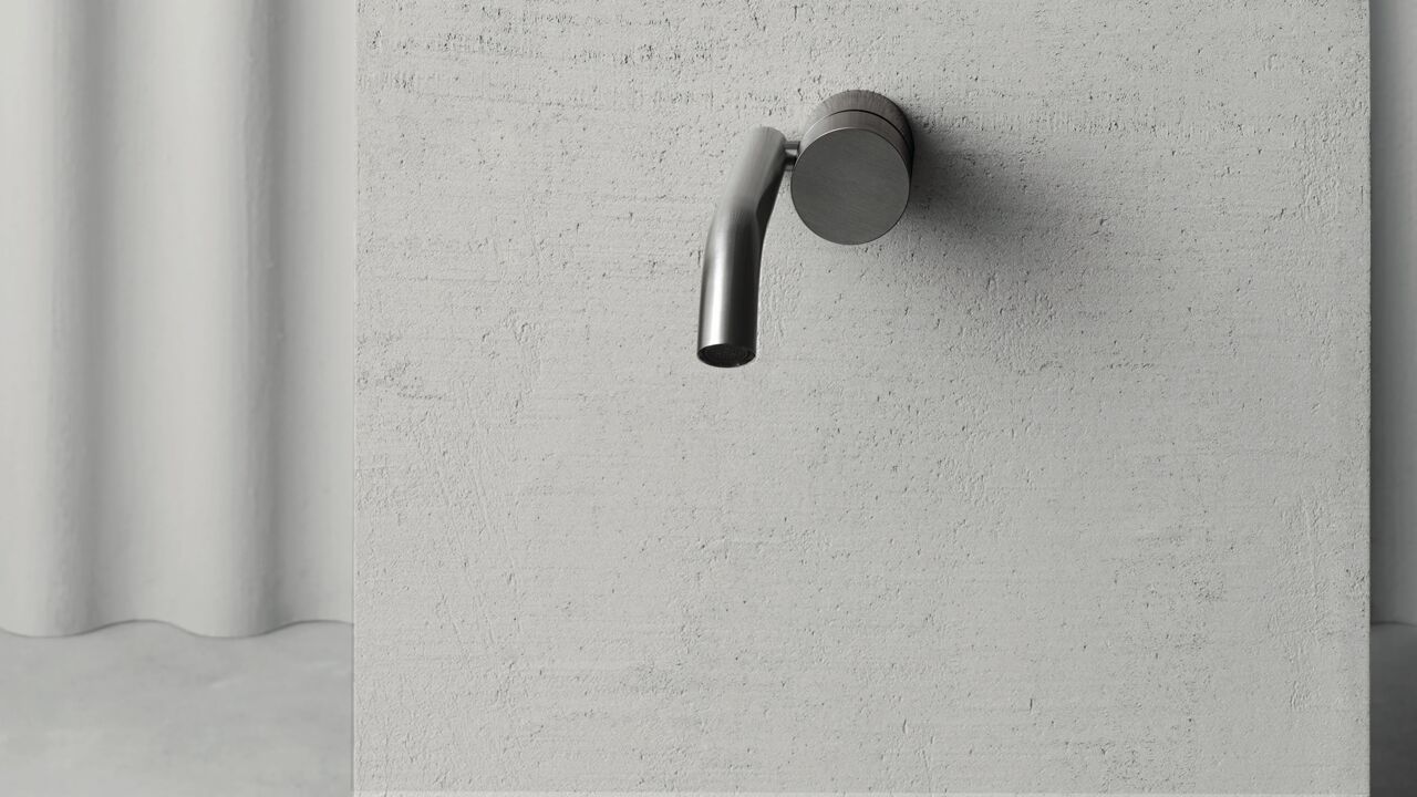 Fantini_Boffi_AboutWater_AA 27_Michael Anastassiades_Wandtischmischer, gebürsteter Edelstahl