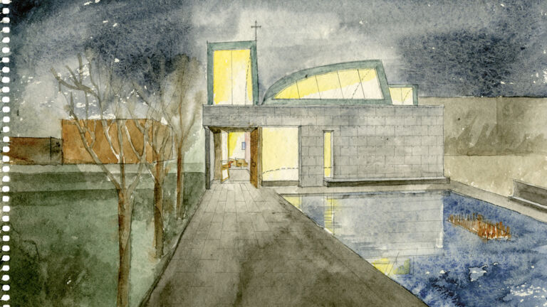 Steven Holl, Skizze der Chapel of St. Ignatius: Eine poetische Darstellung des Dialogs zwischen Licht, Raum und Spiritualität, in dem jede Linie die Kontemplation und den meditativen Charakter des Raumes widerspiegelt 7_Chapel of St Ignatius_web © Steven Holl